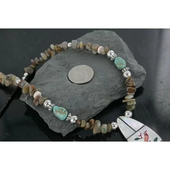 Large Inlaid Bird Navajo .925 Sterling Silver Natural Agate and Turquoise Native American Necklace 15151-39 Large Inlaid Bird Navajo .925 Sterling Silver Natural Agate and Turquoise Native American Necklace 15151-39