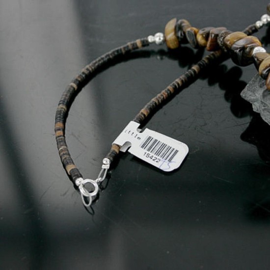 Large $300 InlaidCertified Authentic Navajo .925 Sterling Silver Tigers Eye Turquoise Native American Necklace 15422-75