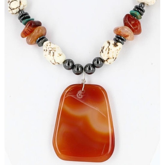 Large Certified Authentic Navajo .925 Sterling Silver Natural Turquoise and Carnelian Native American Necklace 390838855289