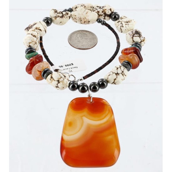 Large Certified Authentic Navajo .925 Sterling Silver Natural Turquoise and Carnelian Native American Necklace 390838855289