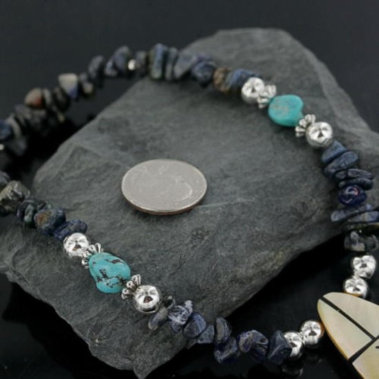 InlaidCertified Authentic Navajo .925 Sterling Silver Lapis Turquoise Native American Necklace 15213-2-0