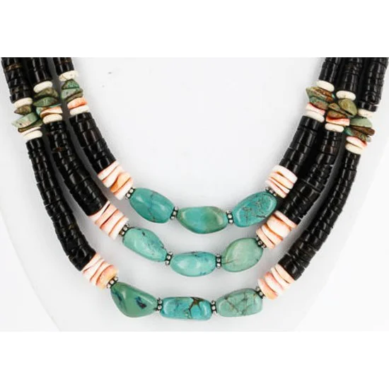 3 Strand Navajo .925 Sterling Silver Graduated Heishi, Spiny Oyster and TURQUOISE Neckalce Native American Necklace 391013591825 3 Strand Navajo .925 Sterling Silver Graduated Heishi, Spiny Oyster and TURQUOISE Neckalce Native American Necklace 391013591825