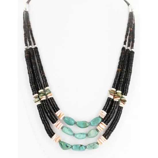 3 Strand Navajo .925 Sterling Silver Graduated Heishi, Spiny Oyster and TURQUOISE Neckalce Native American Necklace 391013591825 3 Strand Navajo .925 Sterling Silver Graduated Heishi, Spiny Oyster and TURQUOISE Neckalce Native American Necklace 391013591825