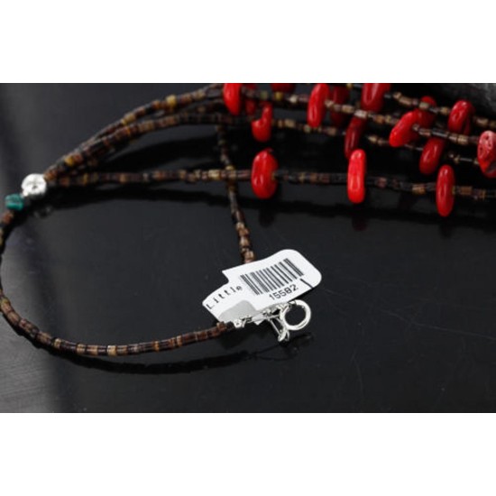 Large $450 Certified Authentic 5 Strand Navajo .925 Sterling Silver Turquoise and Coral Native American Necklace 370986867893