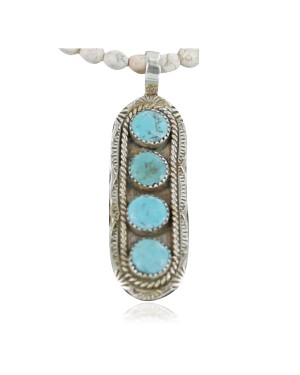 Large $530 Handmade Certified Authentic Navajo .925 Sterling Silver Natural Turquoise Native American Necklace 370927946443