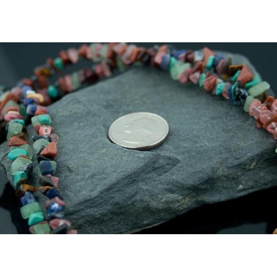 Large Certified Authentic 2 Strand Navajo Native .925 Sterling Silver Multicolor Stones Native American Necklace 15315-26
