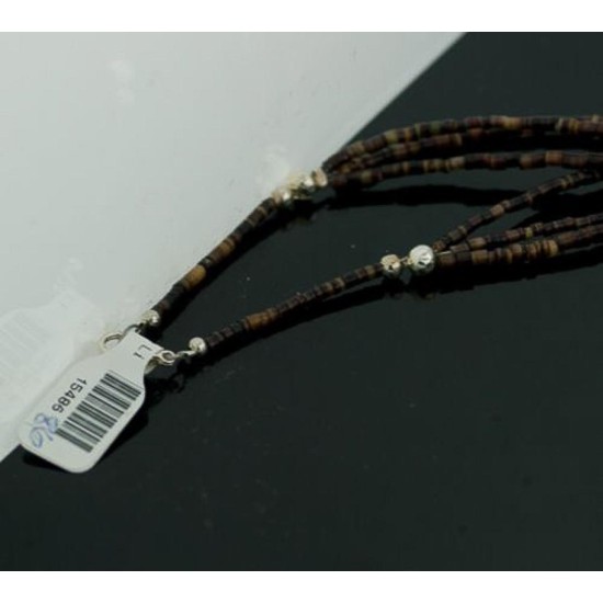 Large Certified Authentic 2 Strand Navajo Native .925 Sterling Silver Turquoise and Jasper Native American Necklace 15486-86