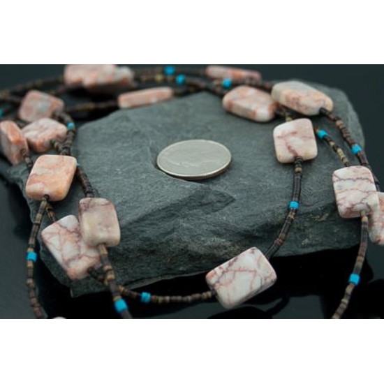 Large Certified Authentic 2 Strand Navajo Native .925 Sterling Silver Turquoise and Jasper Native American Necklace 15486-86