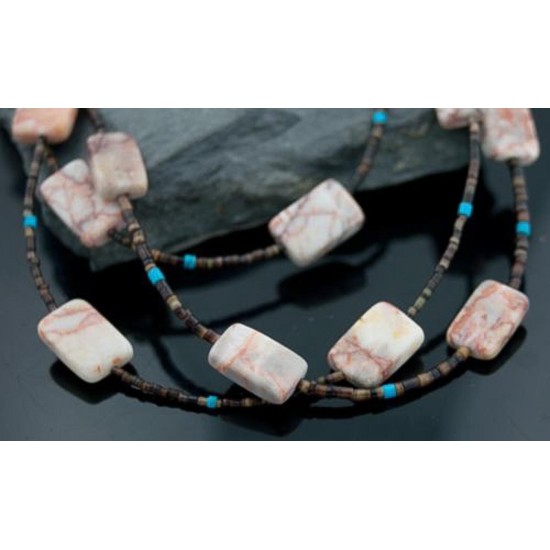 Large Certified Authentic 2 Strand Navajo Native .925 Sterling Silver Turquoise and Jasper Native American Necklace 15486-86