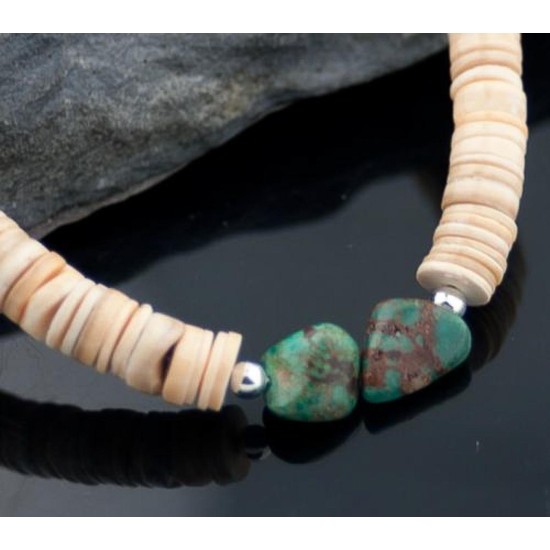 Large Certified Authentic Navajo .925 Sterling Silver Graduated Spiny, Heishi, Turquoise Native American Necklace 7501006-90