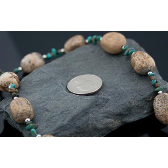 Large Certified Authentic Navajo Native .925 Sterling Silver Natural Boulder and Turquoise Native American Necklace 790103-67
