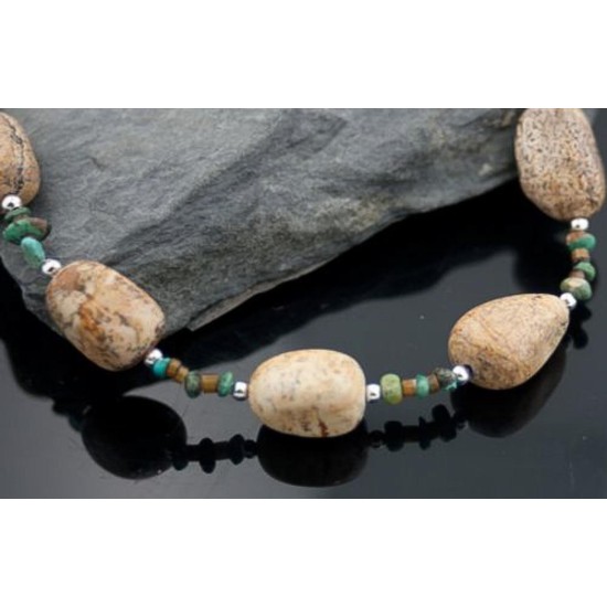 Large Certified Authentic Navajo Native .925 Sterling Silver Natural Boulder and Turquoise Native American Necklace 790103-67