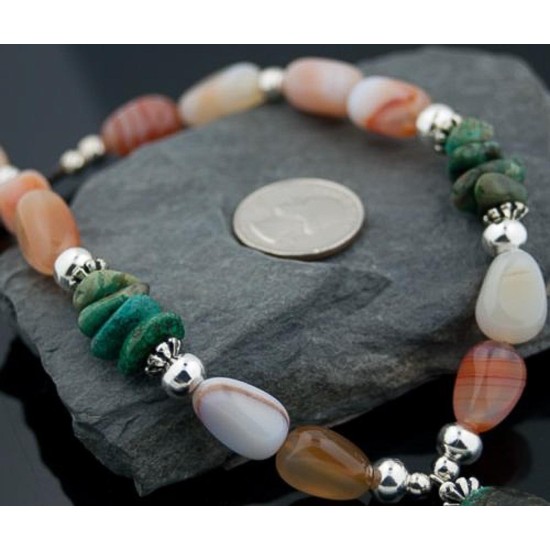 Large Certified Authentic Navajo Native .925 Sterling Silver Natural Turquoise Carnelian Native American Necklace 15353-51