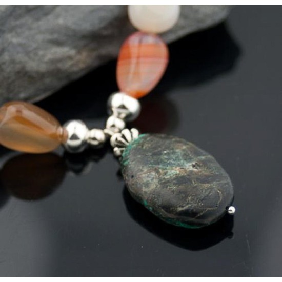 Large Certified Authentic Navajo Native .925 Sterling Silver Natural Turquoise Carnelian Native American Necklace 15353-51