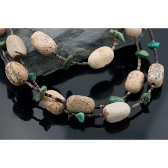 Large Certified Authentic 2 Strand Navajo .925 Sterling Silver Boulder and Turquoise Native American Necklace 370826915755