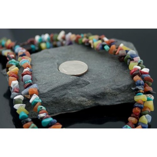 Large Certified Authentic 2 Strand Navajo .925 Sterling Silver Multicolor Native American Necklace 370803468962