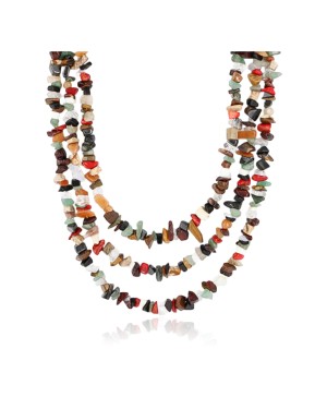 Large Certified Authentic 2 Strand Navajo .925 Sterling Silver Multicolor Natural Stone Native American Necklace 15863-8