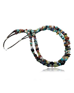 Large Certified Authentic 2 Strand Navajo .925 Sterling Silver Multicolor Natural Stone Native American Necklace 370884659617