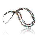 Large 2 Strand Navajo .925 Sterling Silver Multicolor Natural Stone Native American Necklace 370892803202