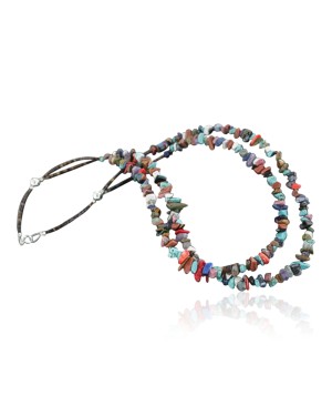 Large Certified Authentic 2 Strand Navajo .925 Sterling Silver Multicolor Natural Stone Native American Necklace 370908016846