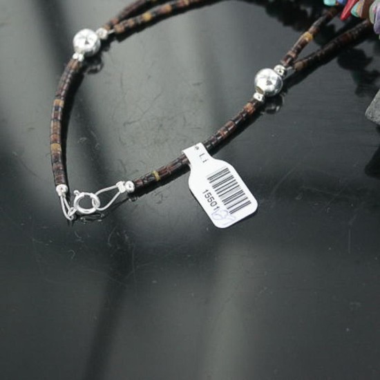 Large Certified Authentic 2 Strand Navajo .925 Sterling Silver Multicolor Natural Stone Native American Necklace 370908016846