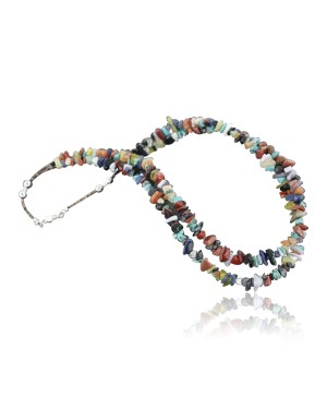 Large Certified Authentic 2 Strand Navajo .925 Sterling Silver Multicolor Natural Stone Native American Necklace 370909194651
