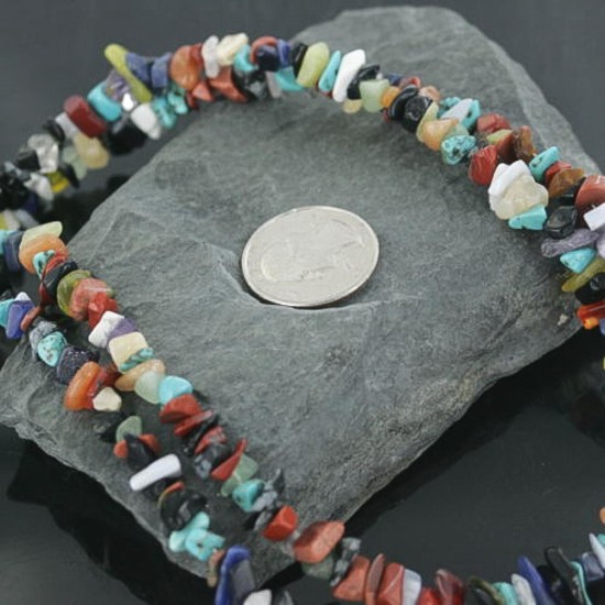 Large Certified Authentic 2 Strand Navajo .925 Sterling Silver Multicolor Natural Stone Native American Necklace 370909194651