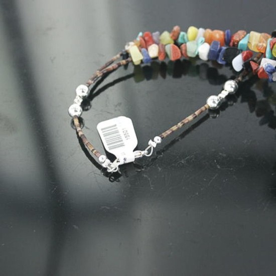 Large Certified Authentic 2 Strand Navajo .925 Sterling Silver Multicolor Natural Stone Native American Necklace 370909194651