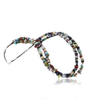 Large Certified Authentic 2 Strand Navajo .925 Sterling Silver Multicolor Natural Stone Native American Necklace 370910490662