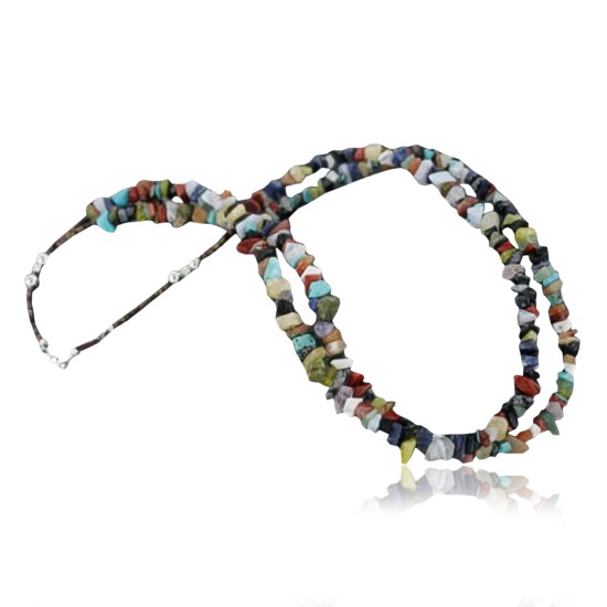 Large Certified Authentic 2 Strand Navajo .925 Sterling Silver Multicolor Natural Stone Native American Necklace 370910490662