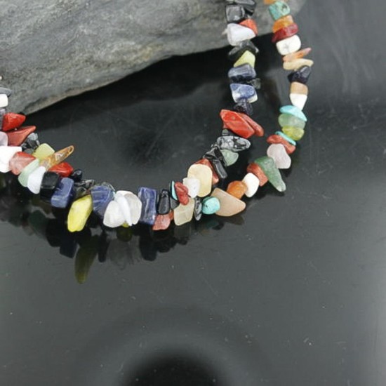 Large Certified Authentic 2 Strand Navajo .925 Sterling Silver Multicolor Natural Stone Native American Necklace 370910490662