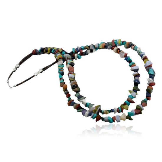 Large Certified Authentic 2 Strand Navajo .925 Sterling Silver Multicolor Natural Stone Native American Necklace 390642624449