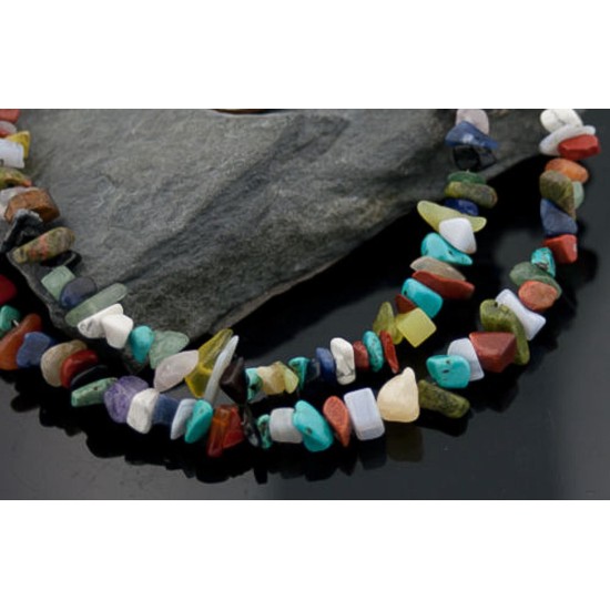 Large Certified Authentic 2 Strand Navajo .925 Sterling Silver Multicolor Natural Stone Native American Necklace 390642624449