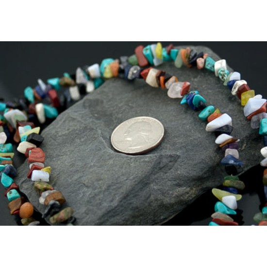 Large Certified Authentic 2 Strand Navajo .925 Sterling Silver Multicolor Natural Stone Native American Necklace 390642624449