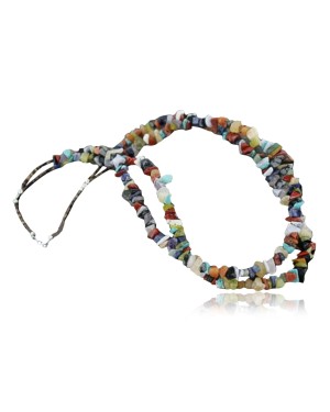 Large Certified Authentic 2 Strand Navajo .925 Sterling Silver Multicolor Natural Stone Native American Necklace 390666943364