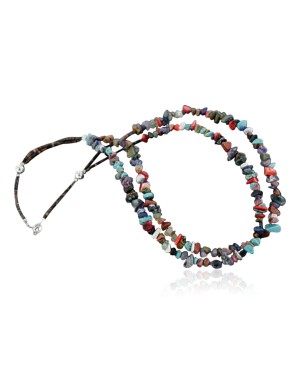 Large Certified Authentic 2 Strand Navajo .925 Sterling Silver Multicolor Natural Stone Native American Necklace 390673047589