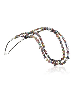 Large Certified Authentic 2 Strand Navajo .925 Sterling Silver Multicolor Natural Stone Native American Necklace 390681843275