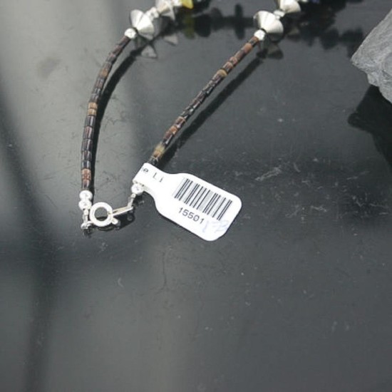 Large Certified Authentic 2 Strand Navajo .925 Sterling Silver Multicolor Natural Stone Native American Necklace 390681843275