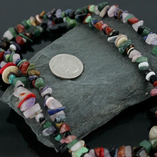 Large Certified Authentic 2 Strand Navajo .925 Sterling Silver Multicolor Stones Native American Necklace 15501-174
