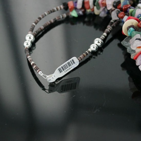 Large Certified Authentic 2 Strand Navajo .925 Sterling Silver Multicolor Stones Native American Necklace 15501-174