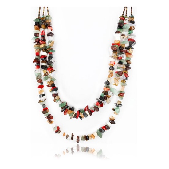 Large Certified Authentic 2 Strand Navajo .925 Sterling Silver Multicolor Stones Native American Necklace 15862-3 Large Certified Authentic 2 Strand Navajo .925 Sterling Silver Multicolor Stones Native American Necklace 15862-3