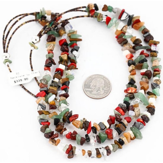 Large Certified Authentic 2 Strand Navajo .925 Sterling Silver Multicolor Stones Native American Necklace 15862-3 Large Certified Authentic 2 Strand Navajo .925 Sterling Silver Multicolor Stones Native American Necklace 15862-3