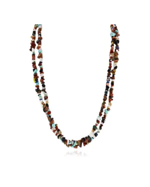 Large 2 Strand Navajo .925 Sterling Silver Multicolor Stones Native American Necklace 16010