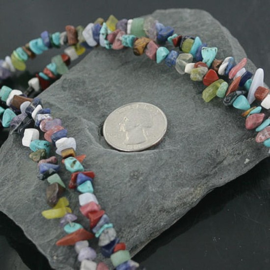 Large Certified Authentic 2 Strand Navajo .925 Sterling Silver Multicolor Stones Native American Necklace 390679804514