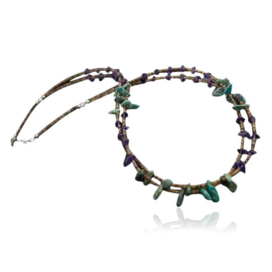 Large Certified Authentic 2 Strand Navajo .925 Sterling Silver Natural Turquoise Amethyst Native American Necklace 370833362072