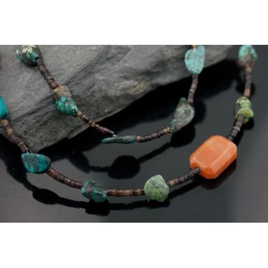 Large 2 Strand Navajo .925 Sterling Silver Natural Turquoise and Carnelian Native American Necklace 15297-1 Large 2 Strand Navajo .925 Sterling Silver Natural Turquoise and Carnelian Native American Necklace 15297-1