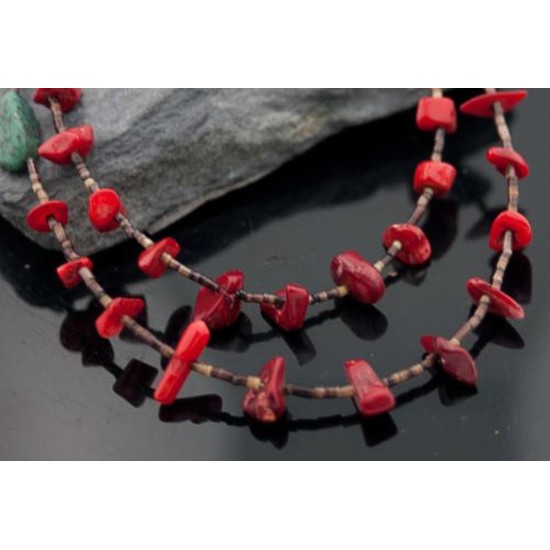 Large Certified Authentic 2 Strand Navajo .925 Sterling Silver Natural Turquoise and Coral Native American Necklace 370834465459