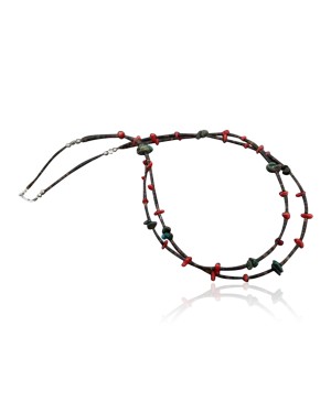 Large Certified Authentic 2 Strand Navajo .925 Sterling Silver Natural Turquoise and Coral Native American Necklace 390614371967