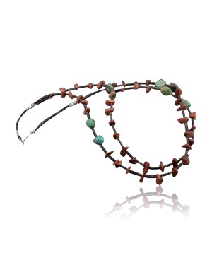 Large Certified Authentic 2 Strand Navajo .925 Sterling Silver Natural Turquoise and GoldStone Native American Necklace 390611867854