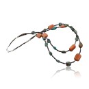 Large Certified Authentic 2 Strand Navajo .925 Sterling Silver Natural Turquoise Carnelian Native American Necklace 15649-11